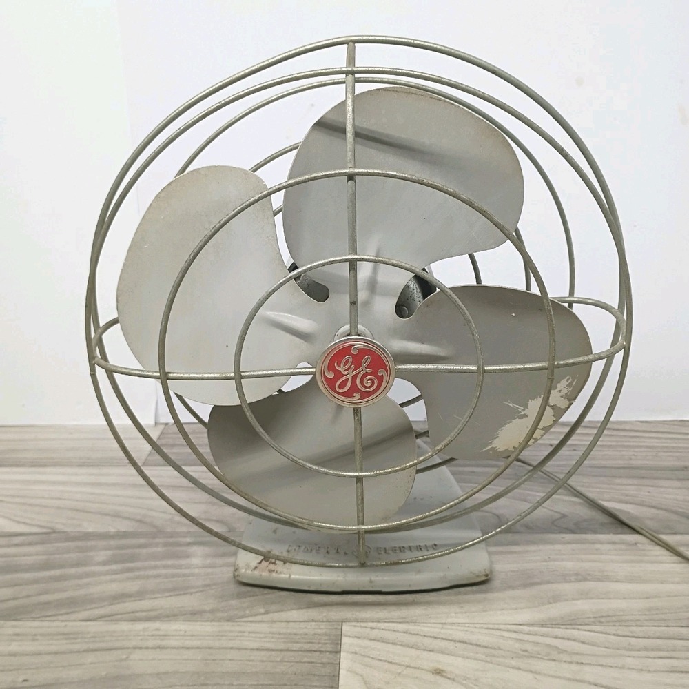 VINTAGE 1950's General Electric Gray 10" Oscillating Fan Tested & Working